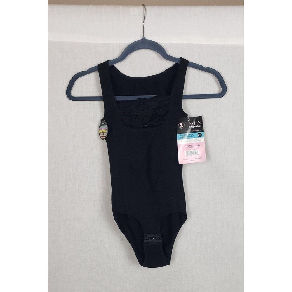 WunderWear Shapewear Bodysuit L/XL Black Seamless Firm Control‎ Floral Lace